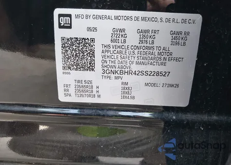 2025 Chevrolet Blazer Awd 2Lt z USA, uszkodzony, nr VIN 3GNKBHR42SS228527